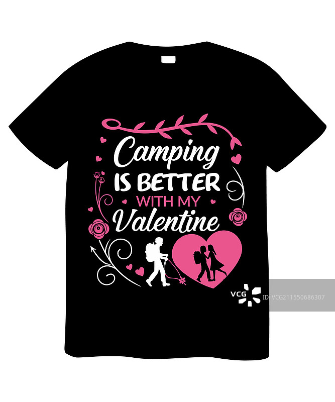与我的情人一起露营更好 黑色T恤图片素材