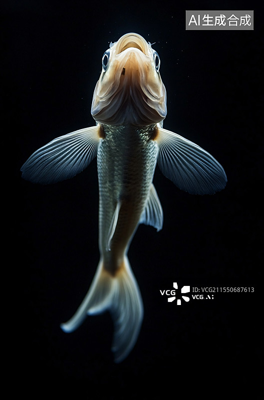 【AI数字艺术】黑色背景下的水下鱼类特写，捕捉了海洋生物在自然栖息地中的精致细节图片素材