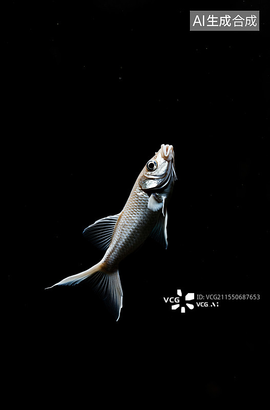 【AI数字艺术】黑色背景下的水下鱼类特写，捕捉了海洋生物在自然栖息地中的精致细节图片素材