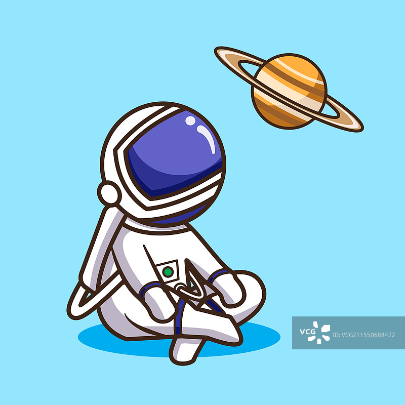 宇航员凝视着太空中的土星图片素材