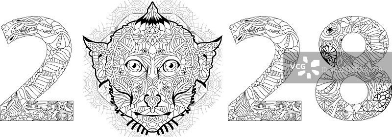 手绘的风格化禅绕猴子，编号2028图片素材