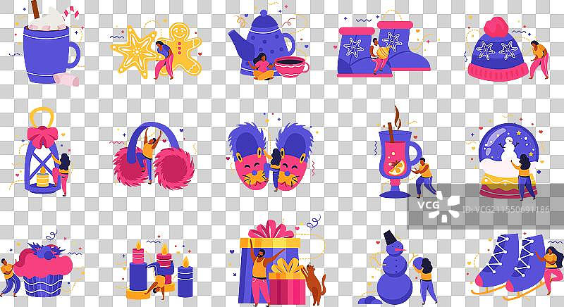 快乐的冬季扁平图标图片素材