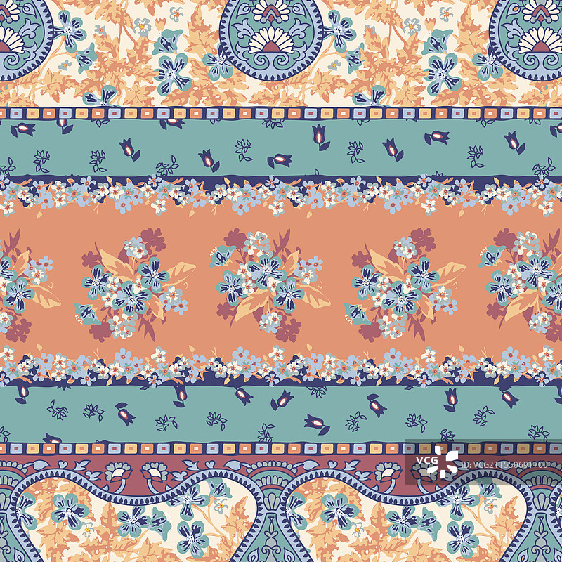 佩斯利民族条纹彩色花卉图案图片素材