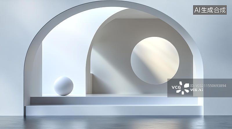 【AI数字艺术】极简白色建筑风格室内展示空间图片素材