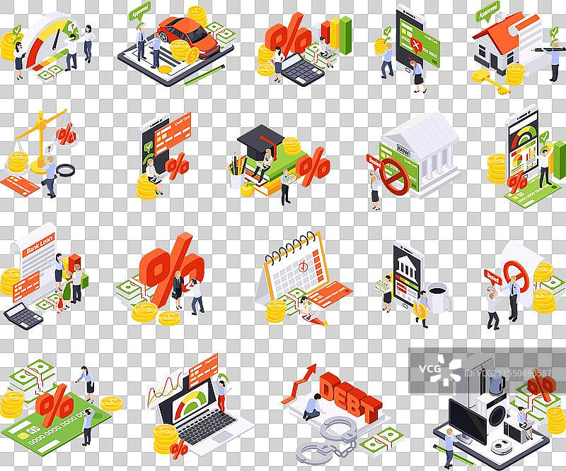 银行贷款等距图形集图片素材