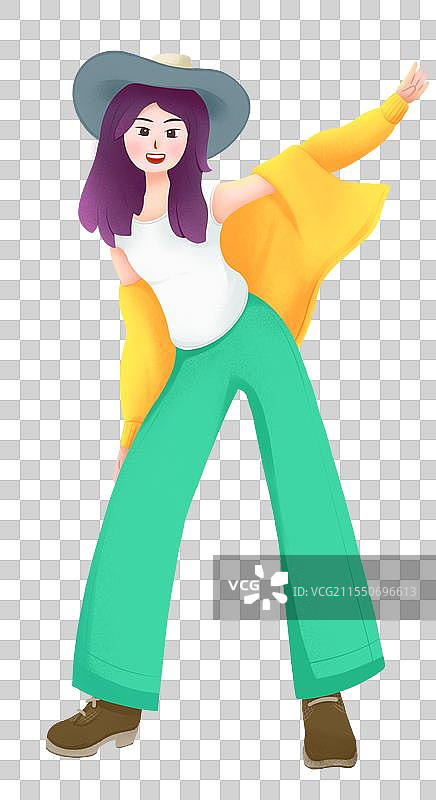 紫发女孩卡通手绘免扣元素图片素材