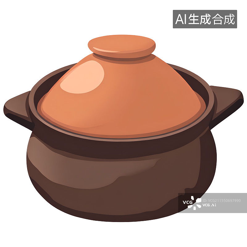 【AI数字艺术】国风 手绘插画，一个瓦煲，砂锅煲汤，厨具烹饪图片素材