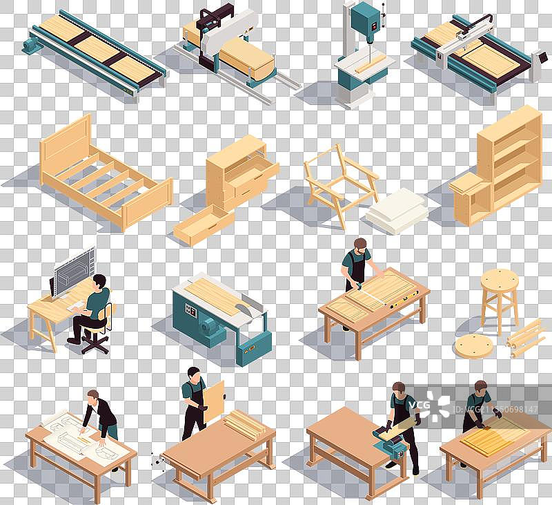 家具生产等距图标集图片素材