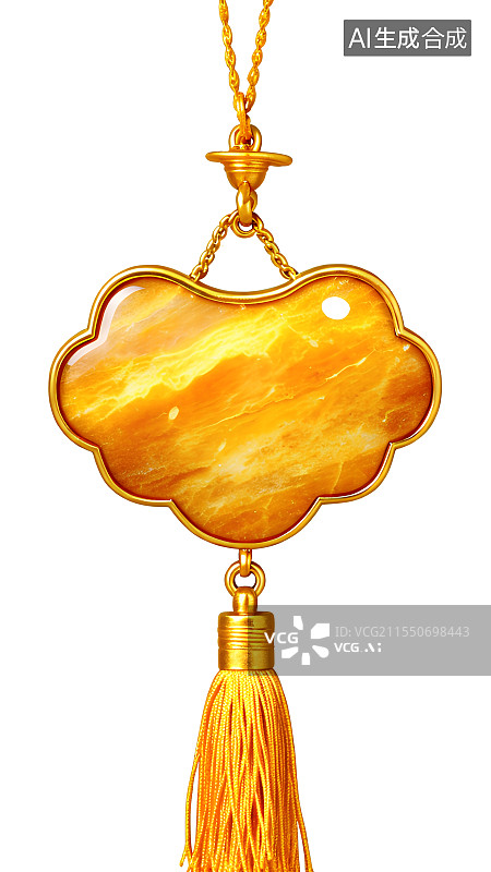 【AI数字艺术】国风手绘插画，古风黄金翡翠玉石饰品，玉佩，长命锁，如意锁，宝宝锁，金镶玉流苏挂件装饰图片素材