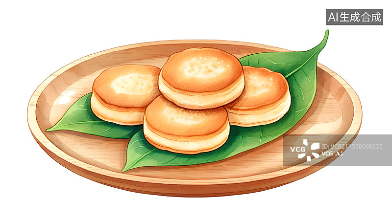【AI数字艺术】国风手绘插画，中式传统美食小吃，牛肉馅饼，烧饼，铜锣烧图片素材