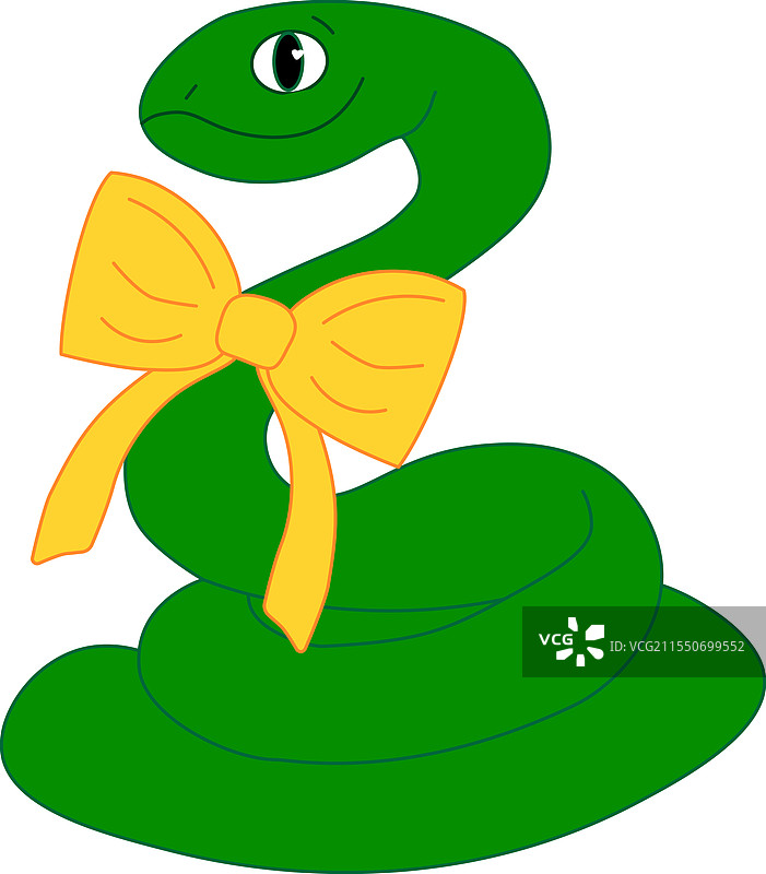 卡通蛇角色配有黄色丝带蝴蝶结图片素材