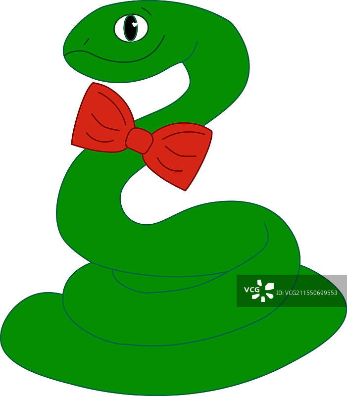 一条可爱的蛇，系着红色丝带蝴蝶结的图形线条蛇图片素材