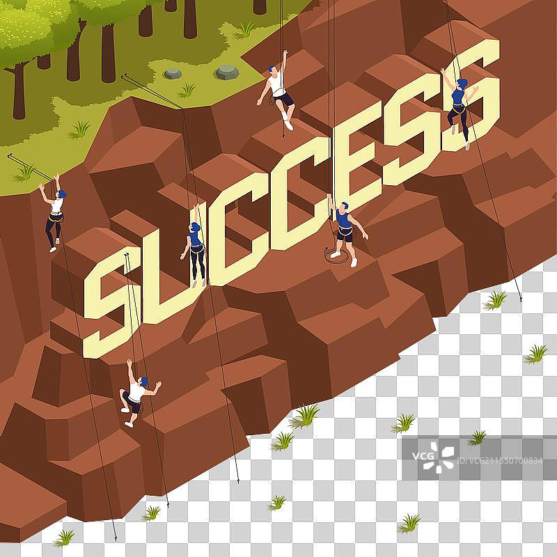 攀岩墙成功的等距构图图片素材
