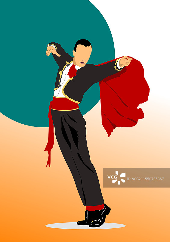 穿着灰色和金色西装的斗牛士或典型西班牙风格图片素材