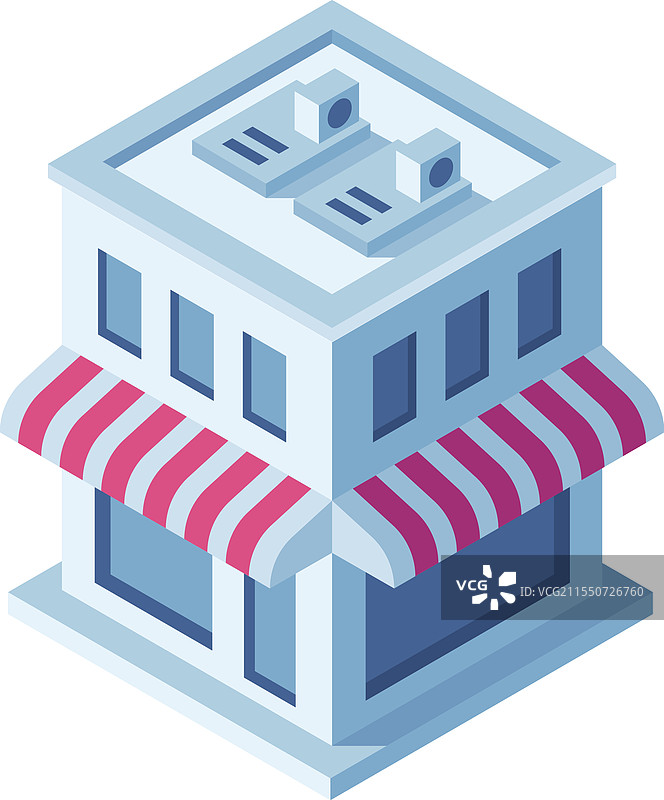 带有条纹遮阳篷的小型商业建筑图片素材