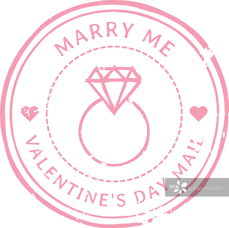 粉色求婚印章，带有钻戒图案图片素材