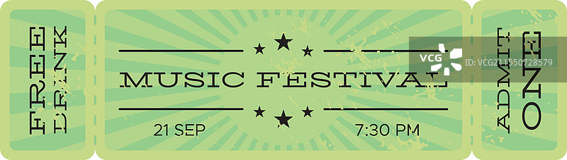 绿色复古票据，展示音乐节活动图片素材