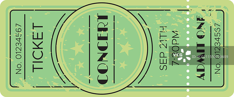 绿色音乐会门票，日期为9月21日，单人入场。图片素材
