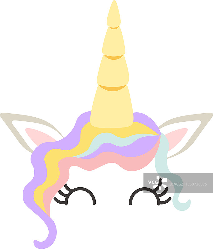 可爱的独角兽面孔，带有金色的角图片素材