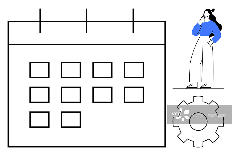 女性策划者在思考带齿轮的日历图片素材