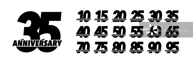 粗体大号数字的周年纪念日期符号商务图片素材