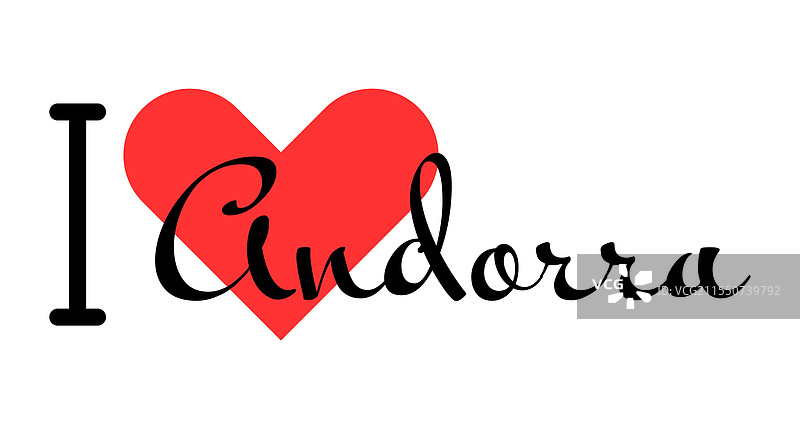 我爱安道尔 手绘字母与红色心形图片素材