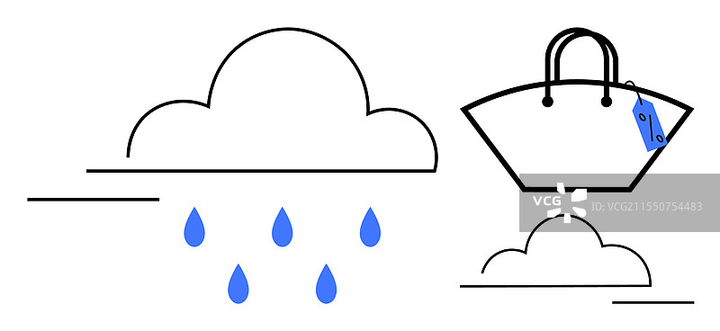 云彩下雨，带着手提包和标签图片素材