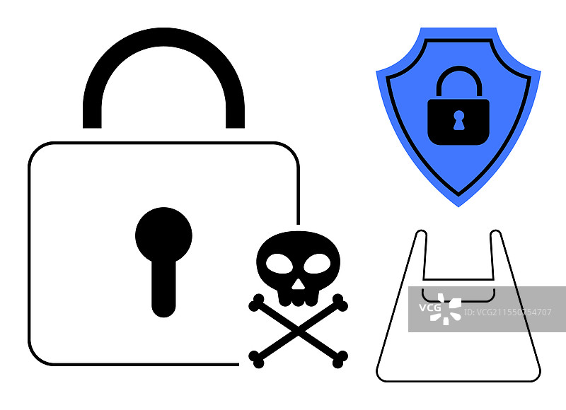 网络安全警告，带锁的骷髅图案图片素材