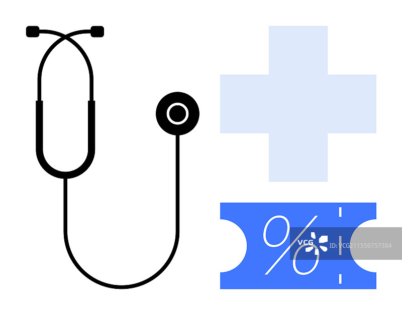 带有医疗十字和折扣的听诊器图片素材