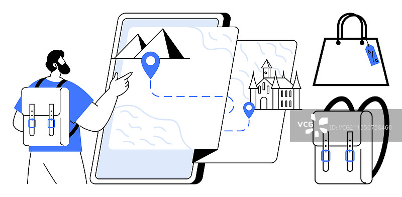 使用电子地图规划旅程的旅行者图片素材