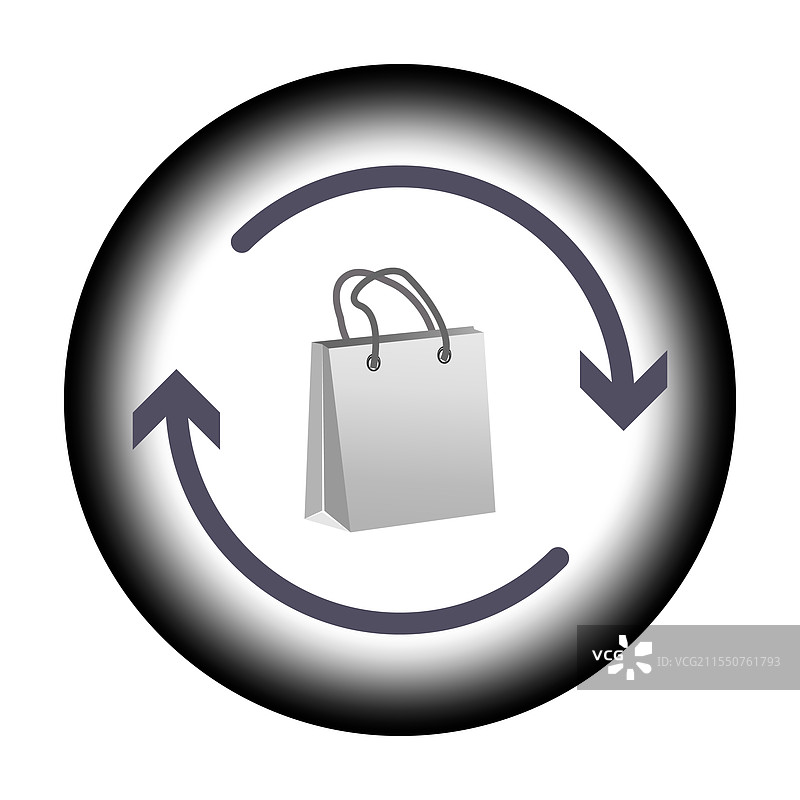 购物袋图标与循环箭头符号圆形设计图片素材