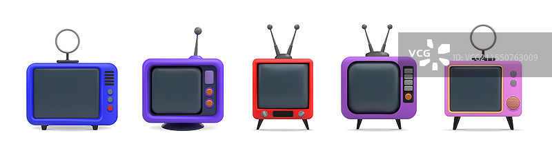 复古屏幕的3D电视旧电视机框架图片素材