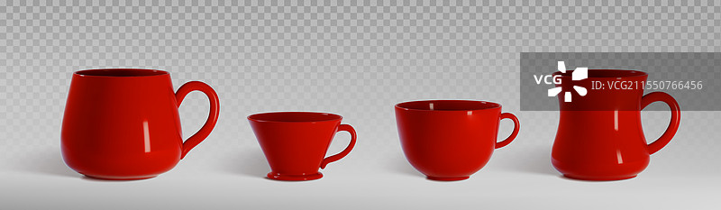 红色咖啡杯模型，不同形状的组合图片素材