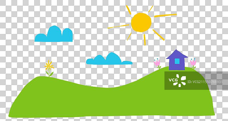 剪切出儿童风格的风景，包含房子和天空图片素材