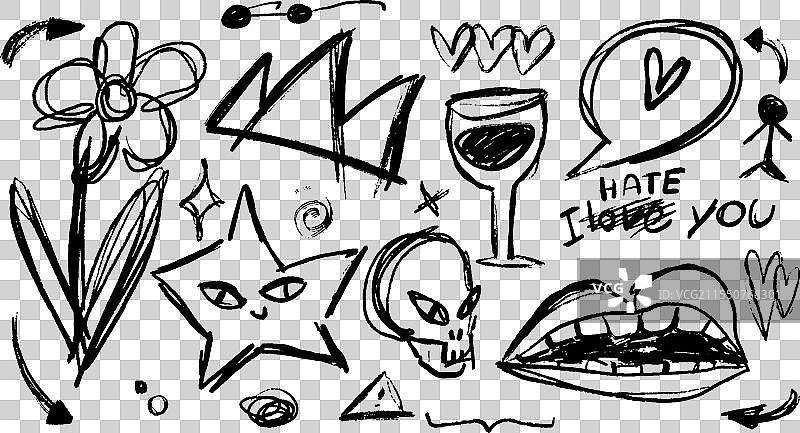 充满奇思妙想的套装，包含一幅凌乱的涂鸦图片素材