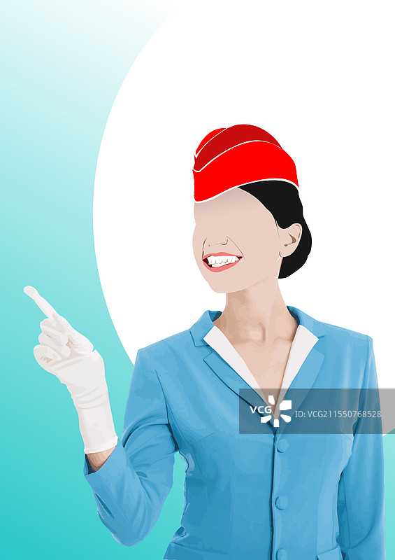 微笑并指向前方的女空乘人员图片素材