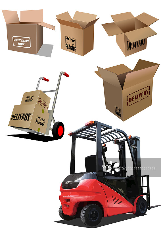 彩色手绘的纸箱和配送单元图片素材