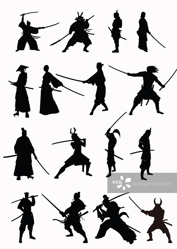 黑白武士剪影图片素材