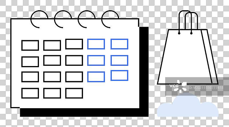 带有突出日期的日历和购物袋图片素材