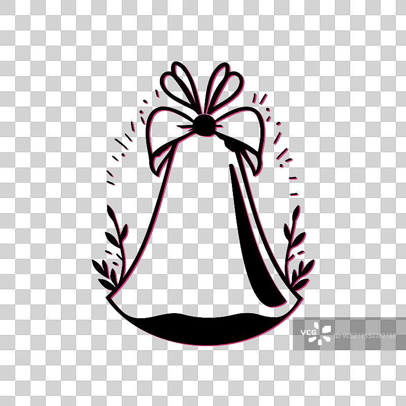 圣诞铃铛与蝴蝶结和叶子节日装饰图片素材