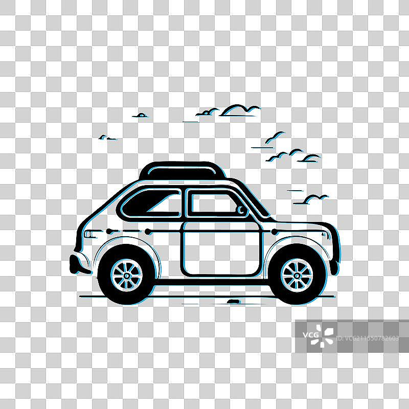 简单线条艺术风格的旅行冒险汽车概念图片素材