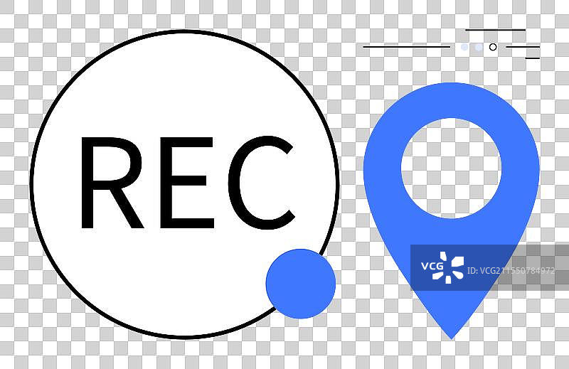 蓝色位置图钉旁边有圆圈中的“REC”文字图片素材