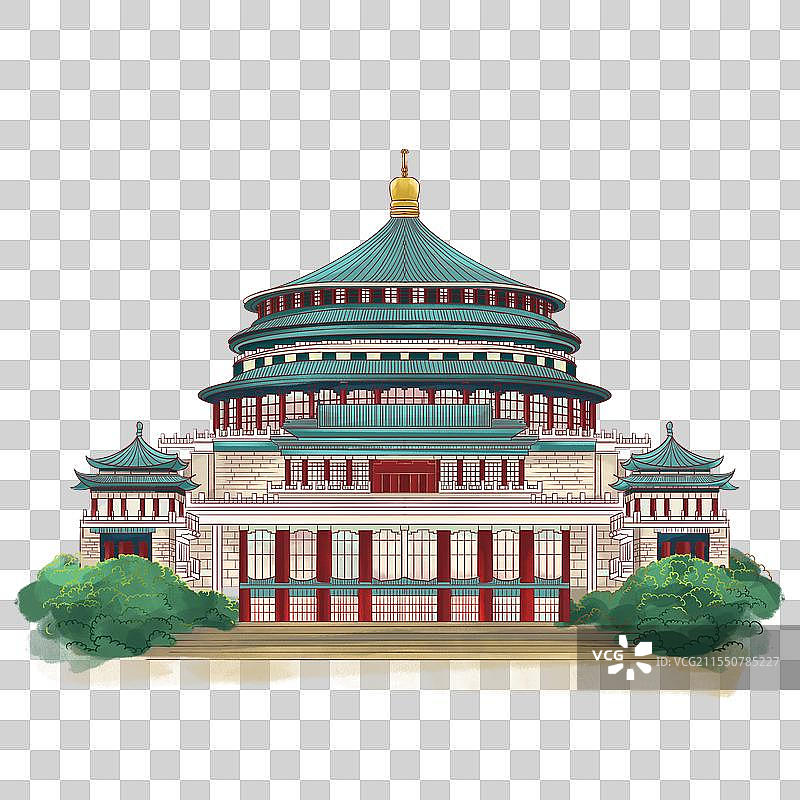 手绘重庆建筑人民大礼堂图片素材