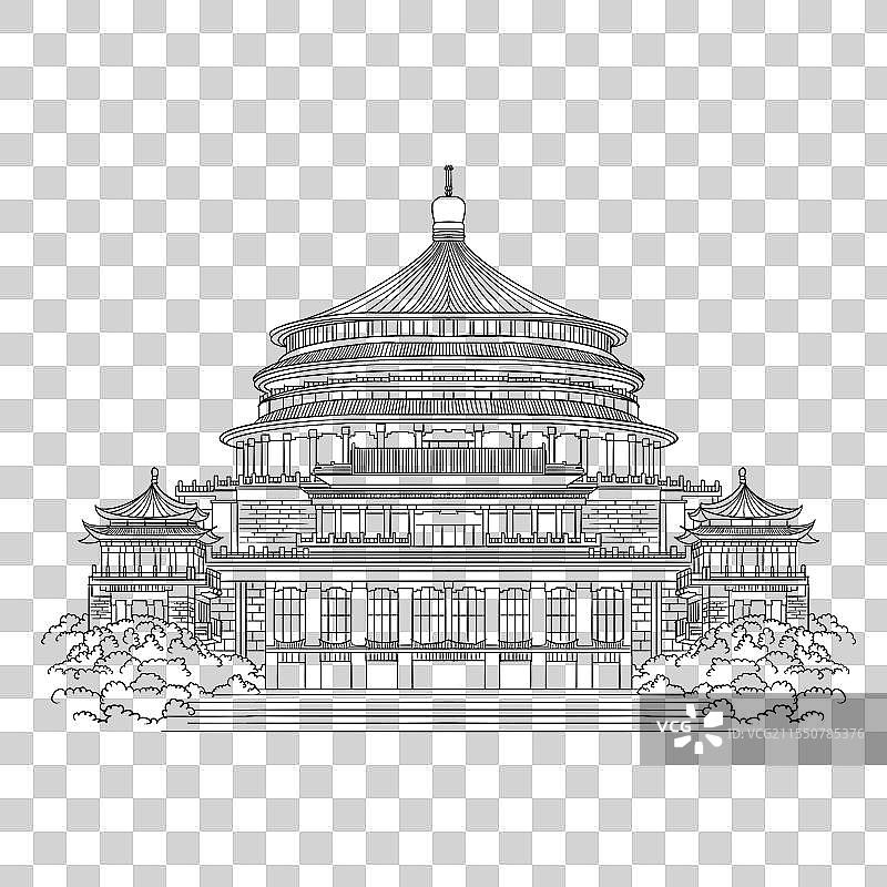 手绘重庆建筑人民大礼堂图片素材
