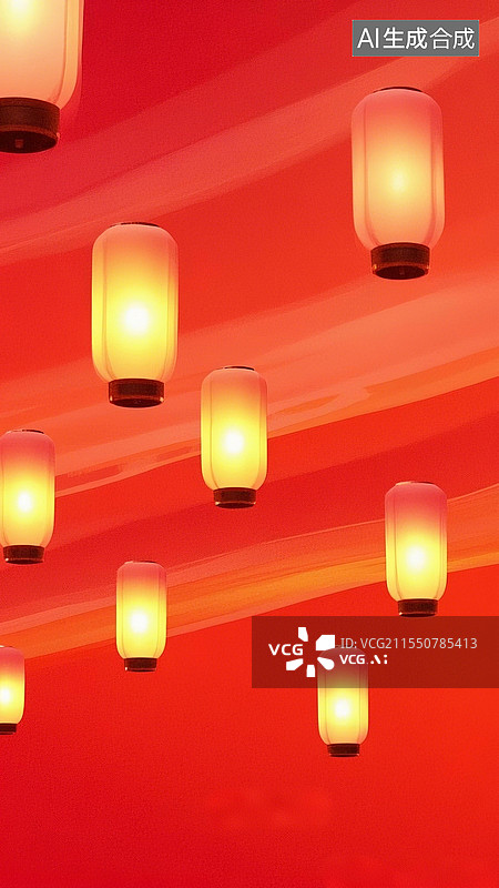 【AI数字艺术】喜庆中国风红色背景——红灯笼图片素材