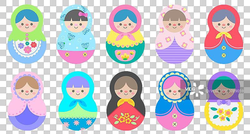 手绘可爱的俄罗斯套娃元素图片素材