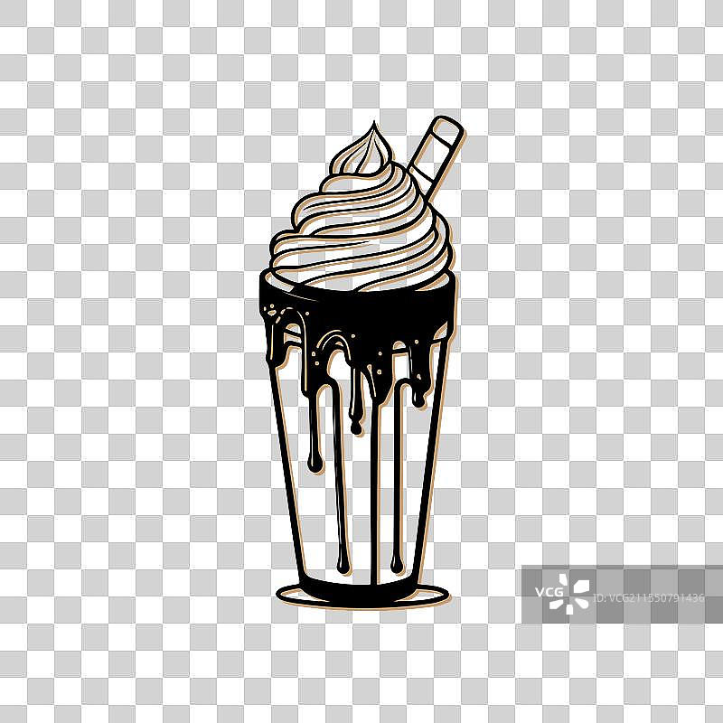 奶昔上面加了鲜奶油和巧克力糖浆图片素材