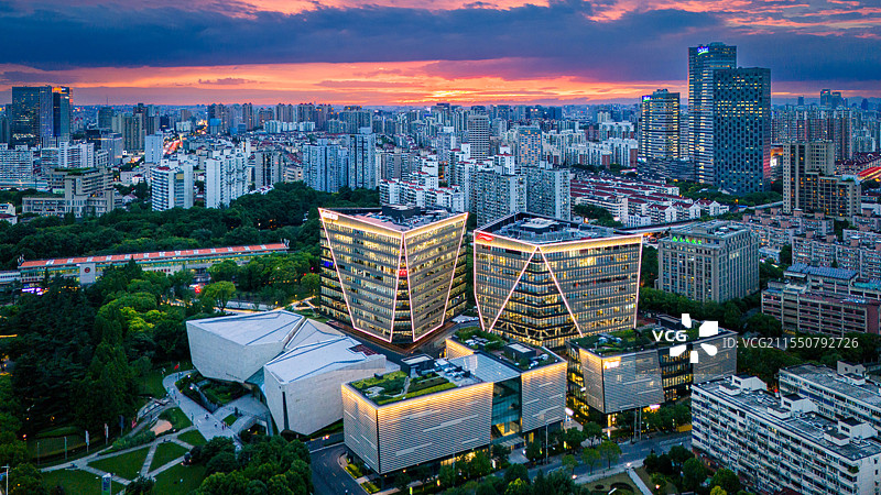 上海长宁区建筑物航拍图片素材