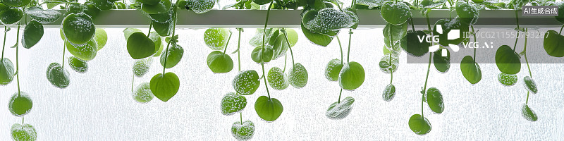 【AI数字艺术】创意春茶概念悬浮绿芽绿色青藤植物复古壁纸设计青色纹理壁纸背景海报设计图片素材
