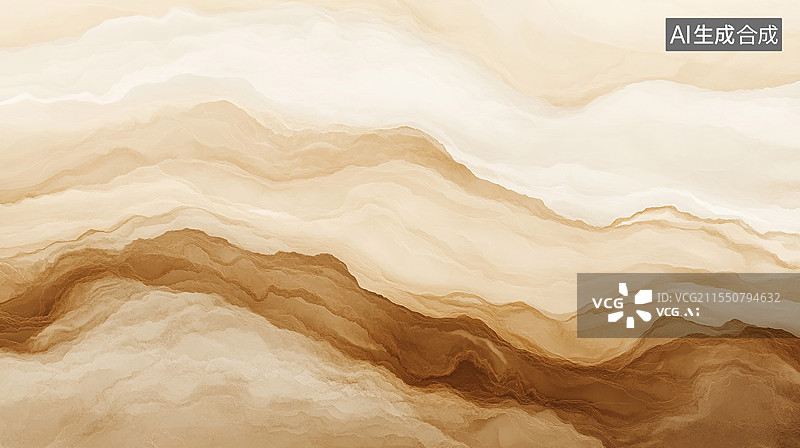 【AI数字艺术】拿铁地貌奶泡构成微型山脉焦糖岩浆从峰顶渗出微观视角下的拿铁艺术，呈现晨雾粉与咖啡褐莫兰迪渐变海报壁纸图片素材